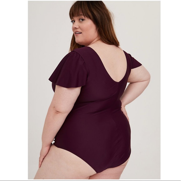 Torrid swimsuit grape purple flutter sleeve - Picture 6 of 13